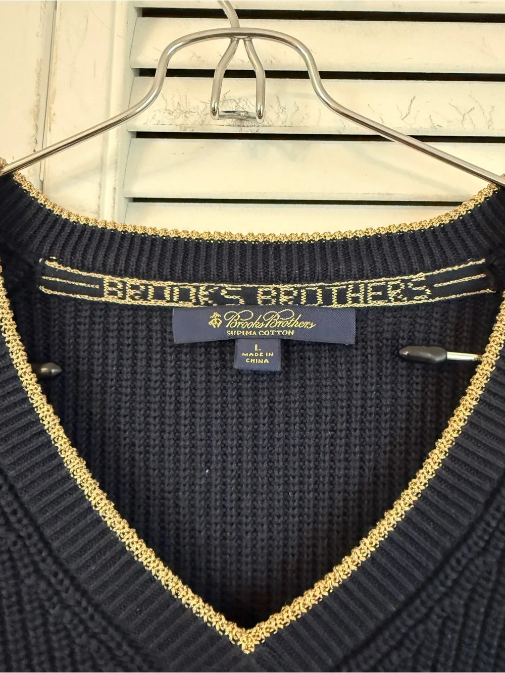 Brooks Brothers Womens Preppy Navy Blue Gold Sweater Country Club Old Money